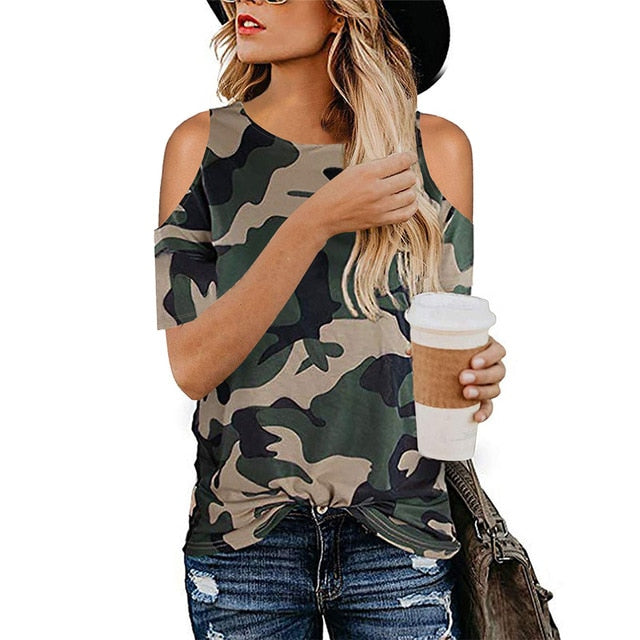 Camouflage Hollow OutT Shirt